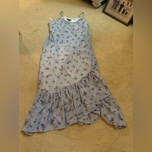Ever After blue floral print asymmetrical hem dress